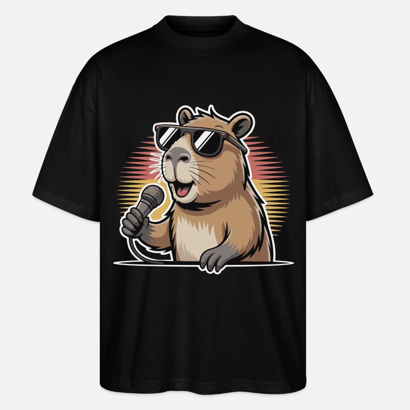 Sänger Capybara mit Sonnenbrille - Stanley/Stella Oversized Unisex Bio T-Shirt Blaster 2.0 - Schwarz