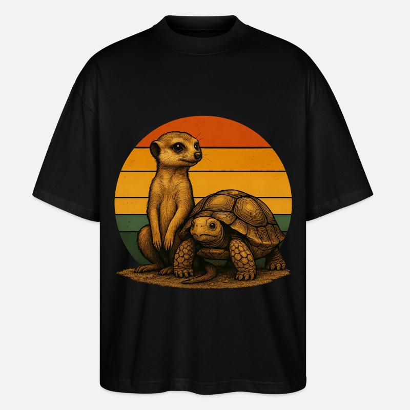 Erdmännchen Schildkröte Retro Tierfreunde - Stanley/Stella Oversized Unisex Bio T-Shirt Blaster 2.0 - Schwarz