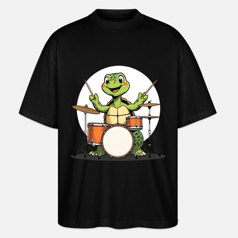 Schildkroete am Drumset - Stanley/Stella Oversized Unisex Bio T-Shirt Blaster 2.0 - Schwarz