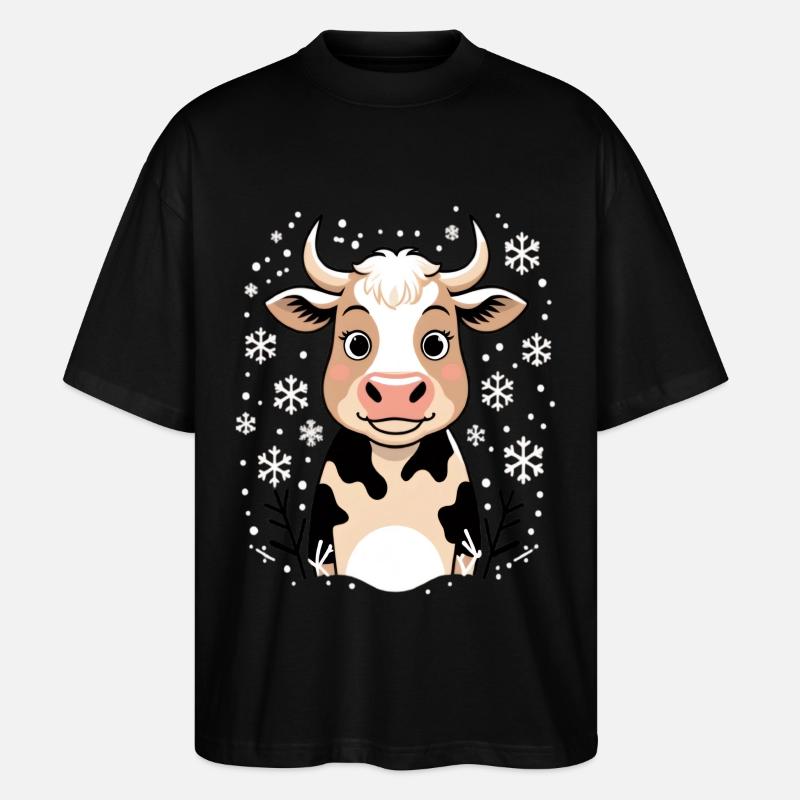 Winterkuh mit Schneeflocken - Stanley/Stella Oversized Unisex Bio T-Shirt Blaster 2.0 - Schwarz