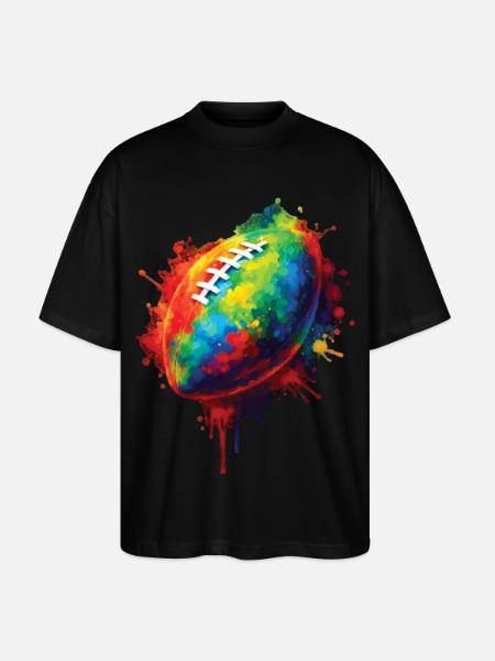 Rugby Ball - Colorful Sports Design for Fans - Stanley/Stella Oversized Unisex Organic T-shirt Blaster 2.0 - black
