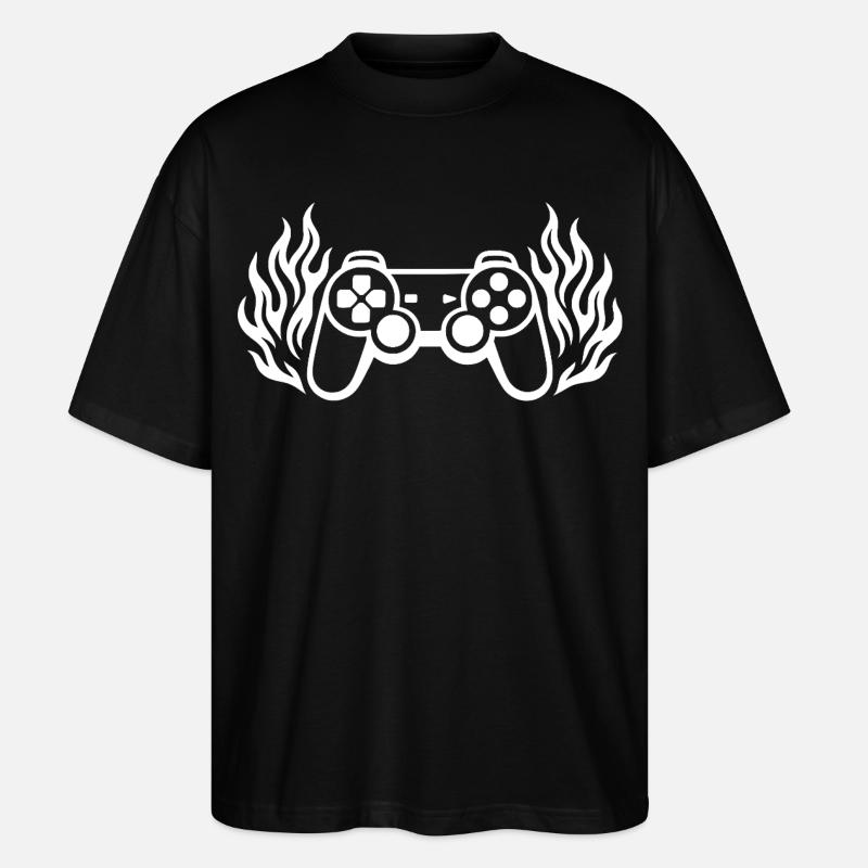 Flammen Controller, brennende Gamepad Grafik - Stanley/Stella Oversized Unisex Bio T-Shirt Blaster 2.0 - Schwarz