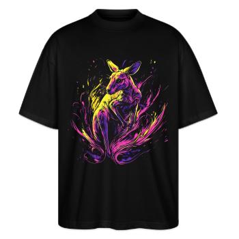 Kangaroo Animal Australia Down Under Neon Colorful Art - Stanley/Stella Oversized Unisex Organic T-shirt Blaster 2.0 - black - Front - Alina (178cm) & Michal (187cm)