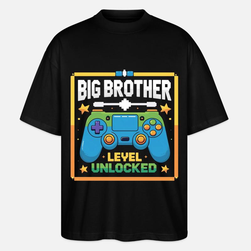 Großer Bruder Level Freigeschaltet - Stanley/Stella Oversized Unisex Bio T-Shirt Blaster 2.0 - Schwarz