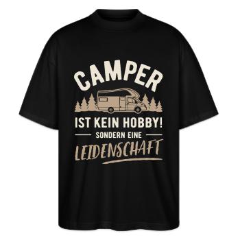Camper | Kein Hobby sondern Leidenschaft - Stanley/Stella Oversized Unisex Bio T-Shirt Blaster 2.0 - Schwarz - Vorne - Alina (178cm) & Michal (187cm)