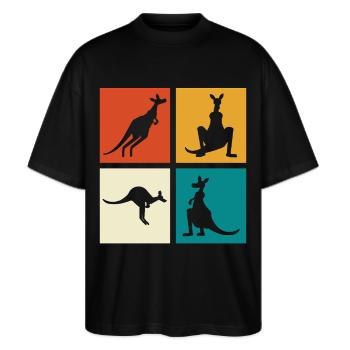 Känguru Vierbild Silhouetten - Stanley/Stella Oversized Unisex Bio T-Shirt Blaster 2.0 - Schwarz - Vorne - Alina (178cm) & Michal (187cm)