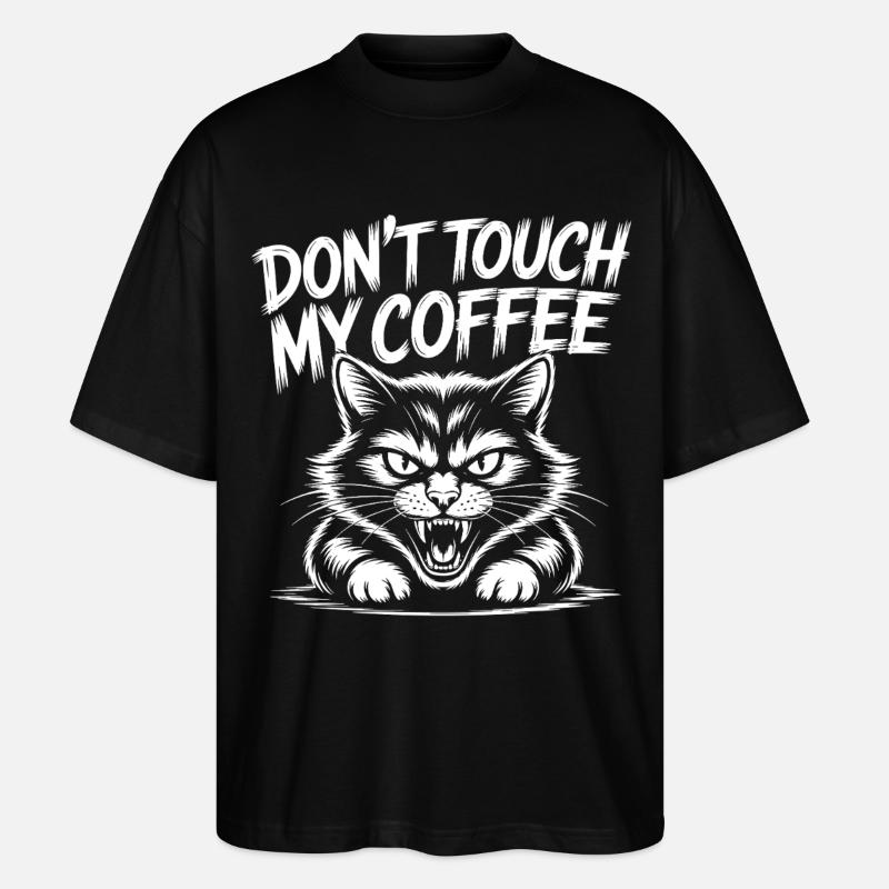 Kaffee Warnung mit wütender Katze - Stanley/Stella Oversized Unisex Bio T-Shirt Blaster 2.0 - Schwarz