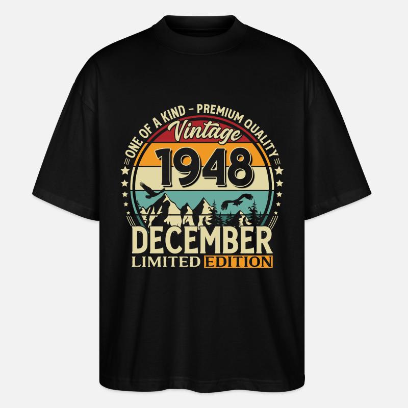 77e anniversaire Millésime décembre 1948 - T-shirt bio Blaster 2.0 coupe oversize Stanley/Stella Unisexe - noir