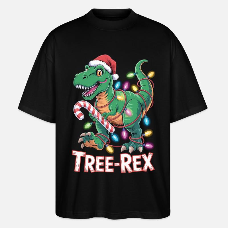 Tree-Rex Dinosaurier - T-Rex mit Lichterkette - Stanley/Stella Oversized Unisex Bio T-Shirt Blaster 2.0 - Schwarz