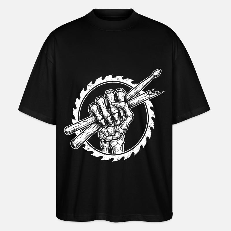 Main squelette avec baguettes de batterie - T-shirt bio Blaster 2.0 coupe oversize Stanley/Stella Unisexe - noir