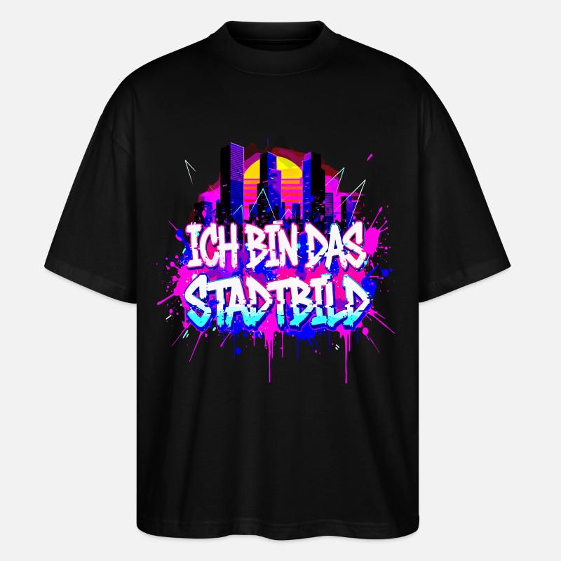 Synthwave Stadtbild - Ich Bin Das Stadtbild - Stanley/Stella Oversized Unisex Bio T-Shirt Blaster 2.0 - Schwarz