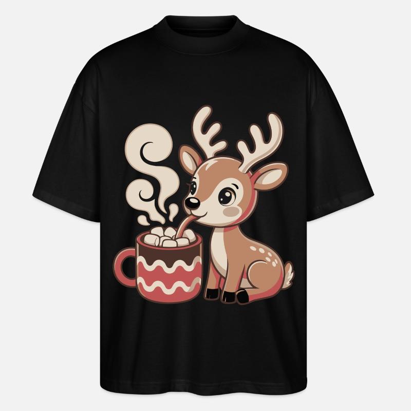 Le cerf câlin boit du cacao - T-shirt bio Blaster 2.0 coupe oversize Stanley/Stella Unisexe - noir