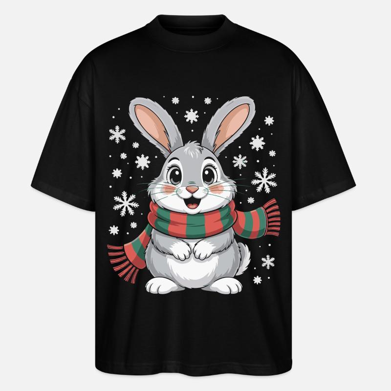 Lapin d’hiver avec écharpe - T-shirt bio Blaster 2.0 coupe oversize Stanley/Stella Unisexe - noir