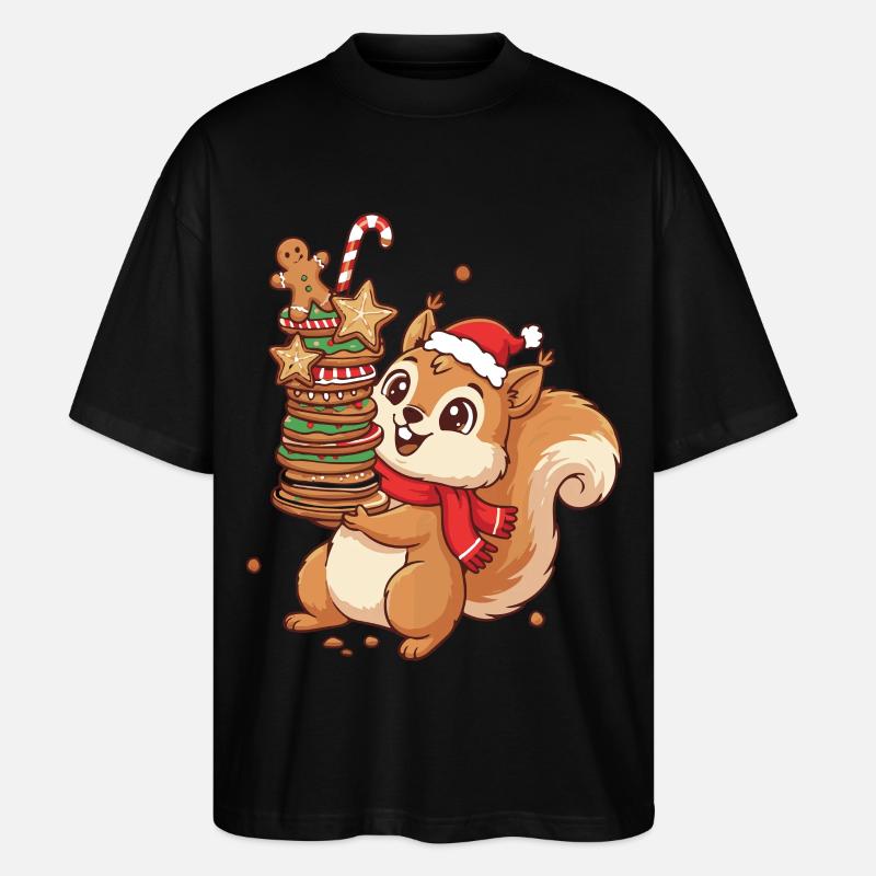Weihnachts Eichhörnchen mit Keksen - Stanley/Stella Oversized Unisex Bio T-Shirt Blaster 2.0 - Schwarz