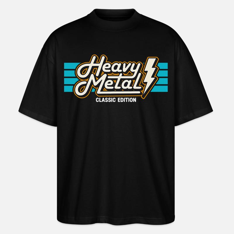 Retro Heavy Metal Abzeichen mit Blitz - Stanley/Stella Oversized Unisex Bio T-Shirt Blaster 2.0 - Schwarz