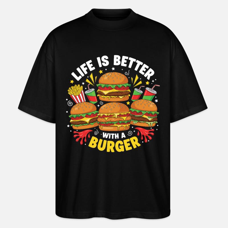Burger Hamburger - Stanley/Stella Oversized Unisex Bio T-Shirt Blaster 2.0 - Schwarz