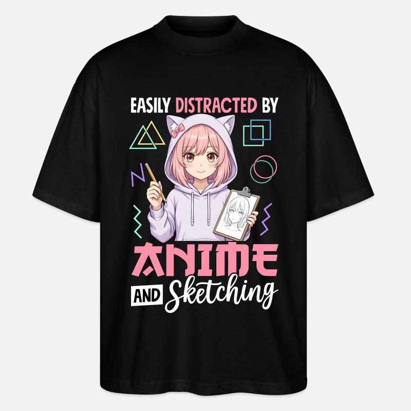 Easily Distracted By Anime And Sketching - Stanley/Stella Oversized Unisex Bio T-Shirt Blaster 2.0 - Schwarz