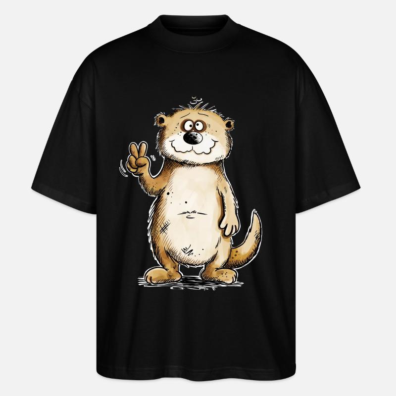 Otter Peacezeichen Design - Stanley/Stella Oversized Unisex Bio T-Shirt Blaster 2.0 - Schwarz