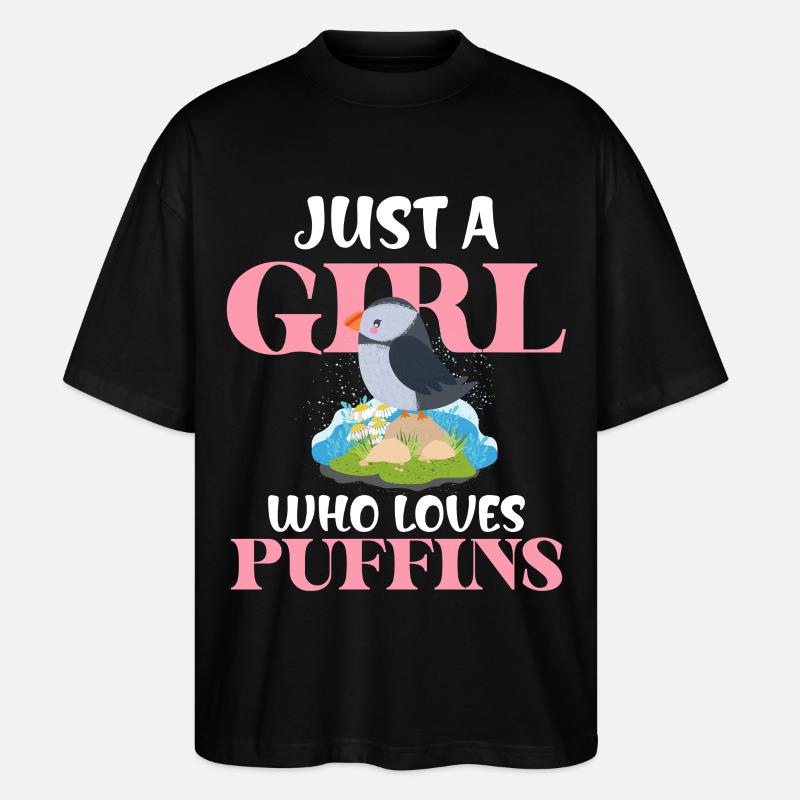 Nur ein Mädchen liebt Puffins - Stanley/Stella Oversized Unisex Bio T-Shirt Blaster 2.0 - Schwarz