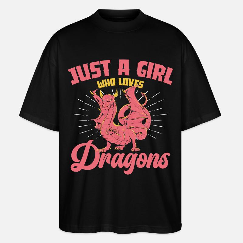 Nur ein Mädchen liebt Drachen - Stanley/Stella Oversized Unisex Bio T-Shirt Blaster 2.0 - Schwarz
