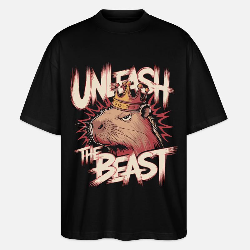 Capybara König Unleash the Beast Design - Stanley/Stella Oversized Unisex Bio T-Shirt Blaster 2.0 - Schwarz