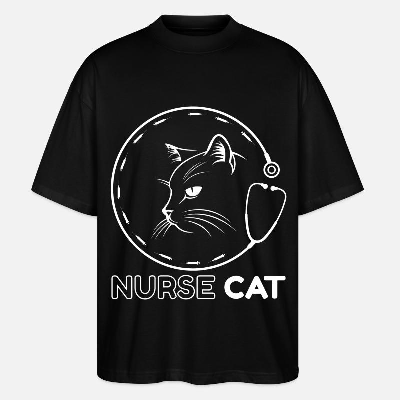 Chat Infirmier avec Stéthoscope - T-shirt bio Blaster 2.0 coupe oversize Stanley/Stella Unisexe - noir