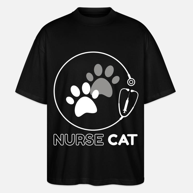 Chat Infirmier Pattes et Stéthoscope - T-shirt bio Blaster 2.0 coupe oversize Stanley/Stella Unisexe - noir