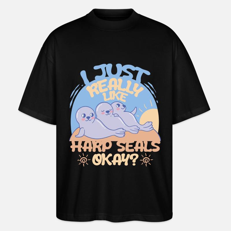 Sattelrobbe Robben Really Like Harp Seals - Stanley/Stella Oversized Unisex Bio T-Shirt Blaster 2.0 - Schwarz