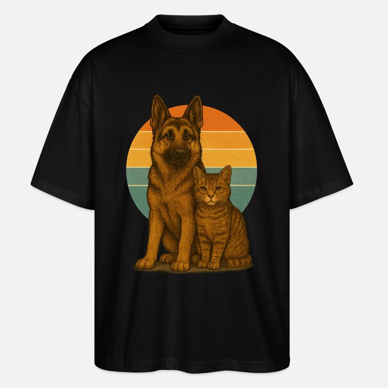 Deutscher Schäferhund und Katze - Stanley/Stella Oversized Unisex Bio T-Shirt Blaster 2.0 - Schwarz