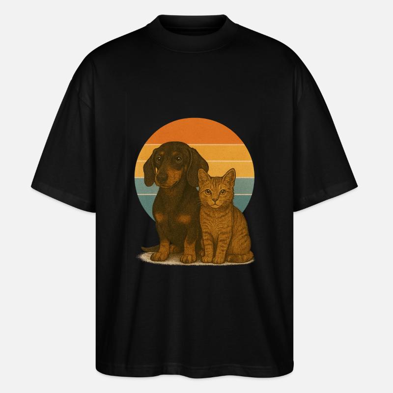 Dackel und Katze - Stanley/Stella Oversized Unisex Bio T-Shirt Blaster 2.0 - Schwarz