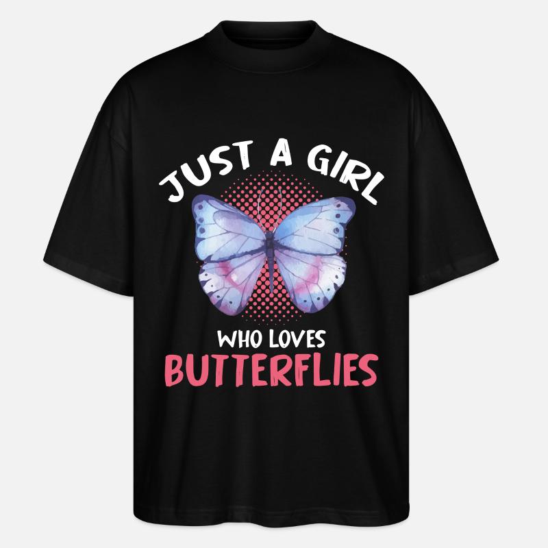 Nur ein Mädchen liebt Schmetterlinge - Stanley/Stella Oversized Unisex Bio T-Shirt Blaster 2.0 - Schwarz
