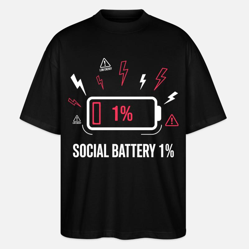 Social Battery 1% Akku - Stanley/Stella Oversized Unisex Bio T-Shirt Blaster 2.0 - Schwarz