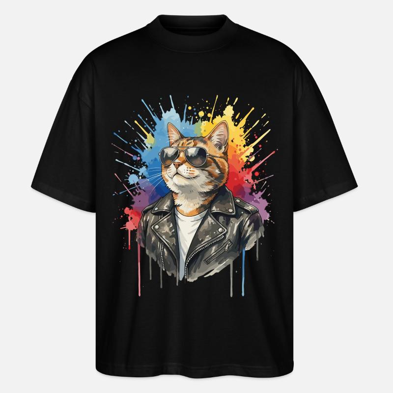 Katze mit Sonnenbrille, Coole Katze - Stanley/Stella Oversized Unisex Bio T-Shirt Blaster 2.0 - Schwarz