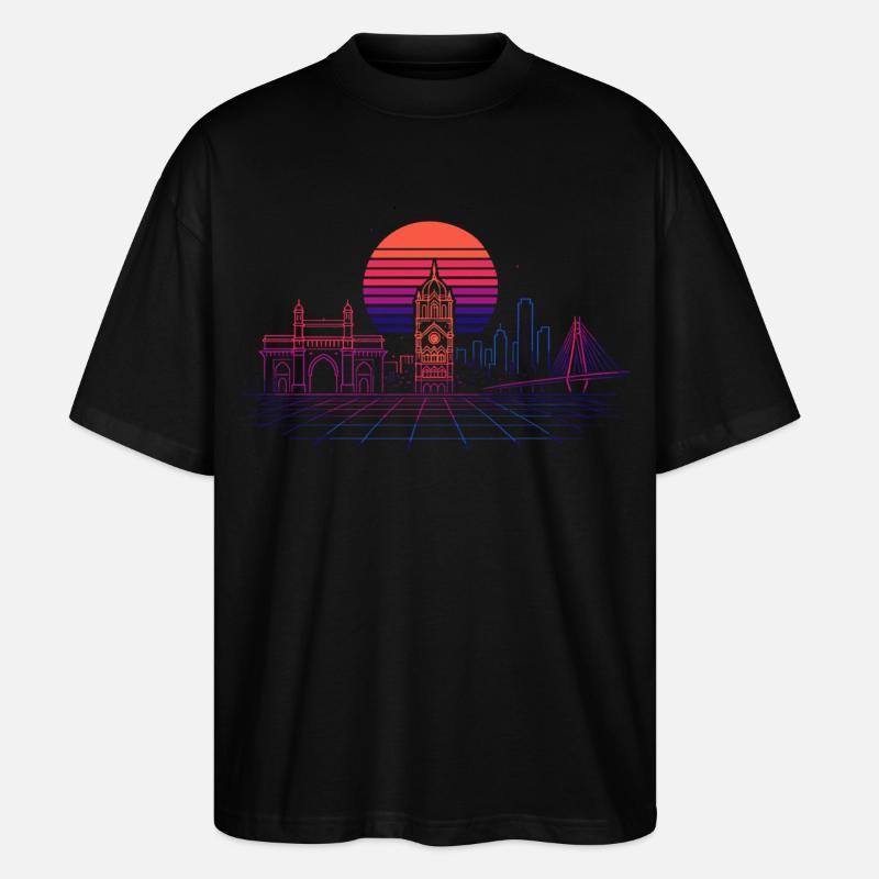 Neon-Synthwave Stadtsilhouette - Mumbai - Stanley/Stella Oversized Unisex Bio T-Shirt Blaster 2.0 - Schwarz