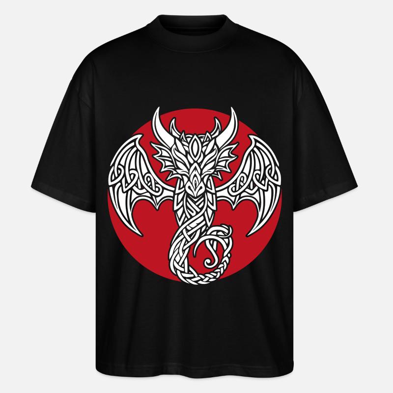 Weißer keltischer Drache auf Rot - Stanley/Stella Oversized Unisex Bio T-Shirt Blaster 2.0 - Schwarz