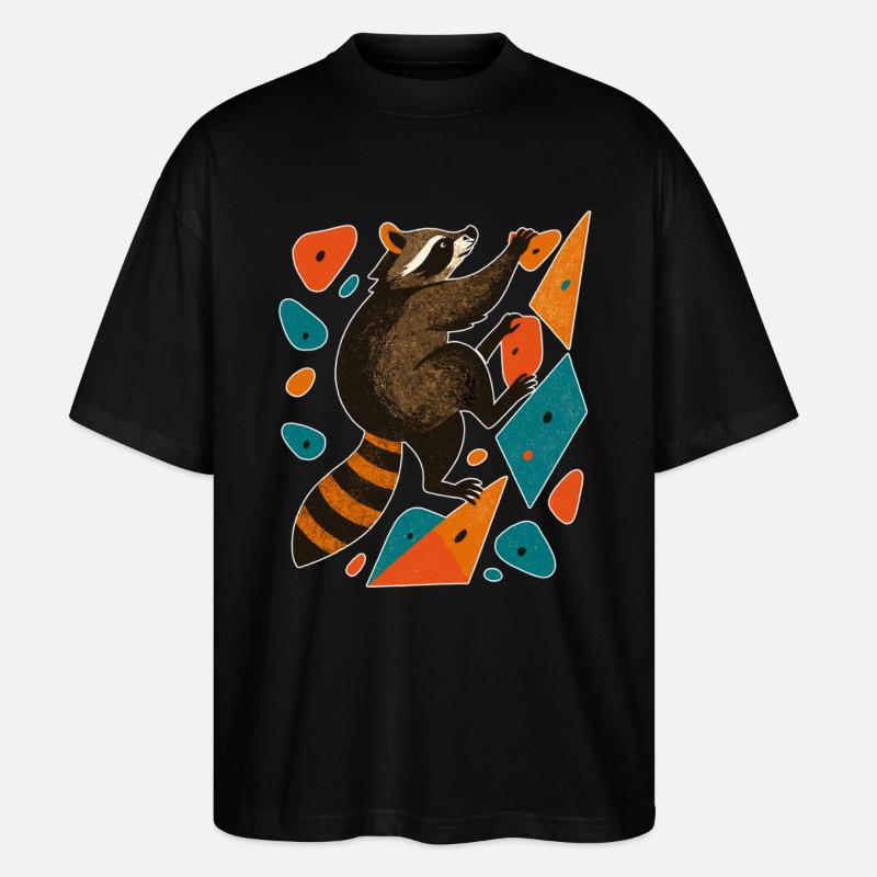 Bouldern Waschbär Klettern Motivation Geschenk - Stanley/Stella Oversized Unisex Bio T-Shirt Blaster 2.0 - Schwarz