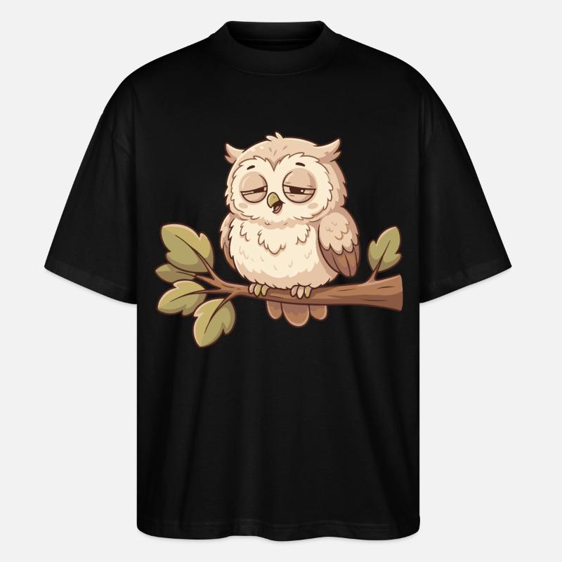 Schlafende Eule auf Ast - Stanley/Stella Oversized Unisex Bio T-Shirt Blaster 2.0 - Schwarz