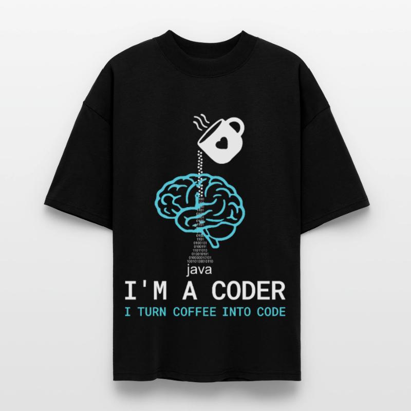 T-shirt Coder : Du café dans le code – Nerdy Programmie T-shirt bio Blaster 2.0 coupe oversize Stanley/Stella Unisexe