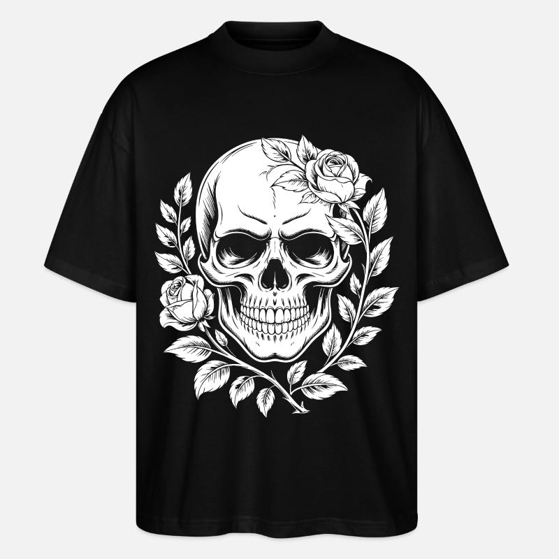 Crâne avec couronne de fleurs - T-shirt bio Blaster 2.0 coupe oversize Stanley/Stella Unisexe - noir