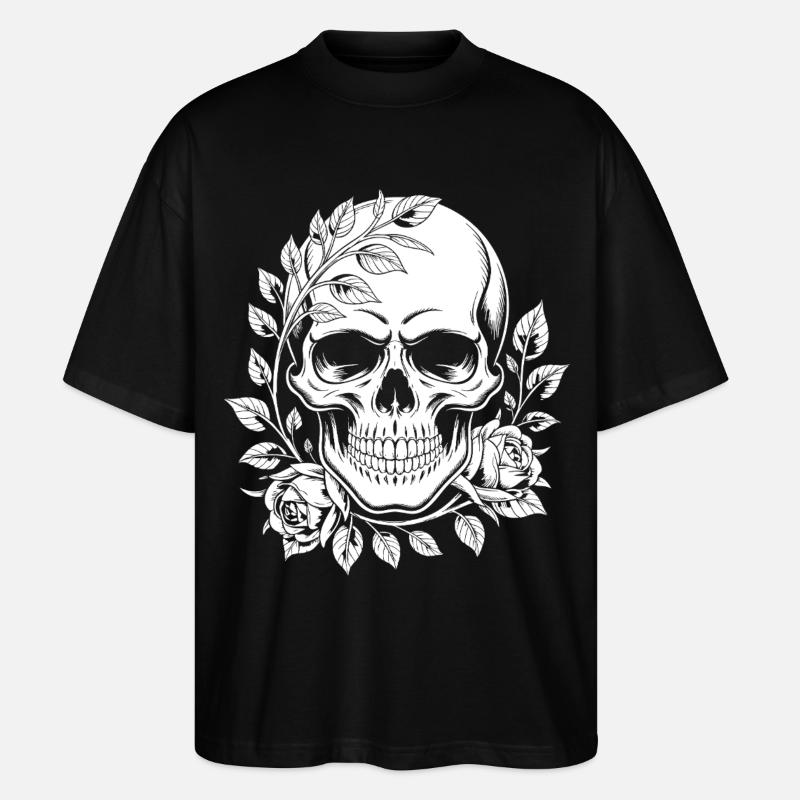 Crâne avec couronne de fleurs - T-shirt bio Blaster 2.0 coupe oversize Stanley/Stella Unisexe - noir