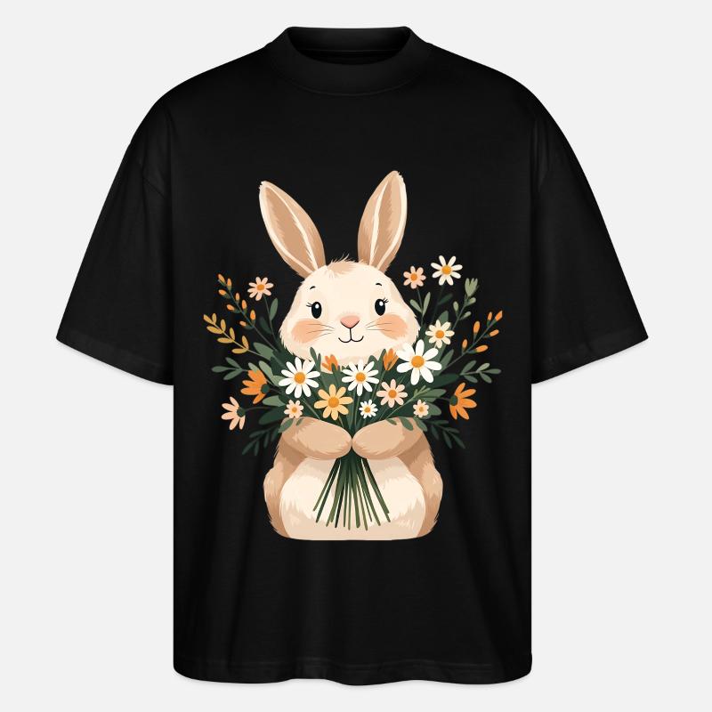 Bunny with spring bouquet - Stanley/Stella Oversized Unisex Organic T-shirt Blaster 2.0 - black