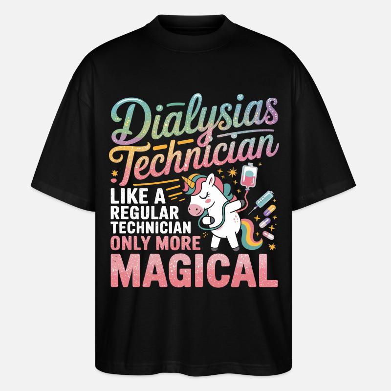 Magischer Dialyse-Techniker Unicorn - Stanley/Stella Oversized Unisex Bio T-Shirt Blaster 2.0 - Schwarz