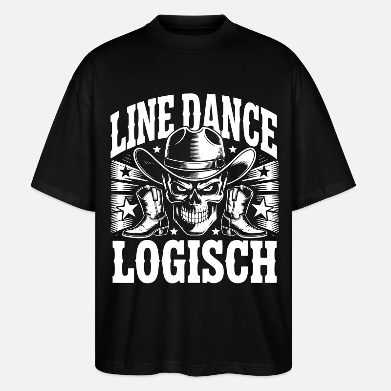 Line Dance Schädel Western Boots - Stanley/Stella Oversized Unisex Bio T-Shirt Blaster 2.0 - Schwarz