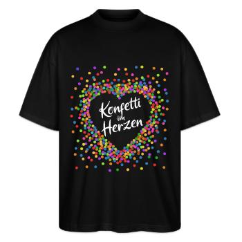 Konfetti im Herzen - Karneval im Blut Kostüm - Stanley/Stella Oversized Unisex Bio T-Shirt Blaster 2.0 - Schwarz - Vorne - Alina (178cm) & Michal (187cm)