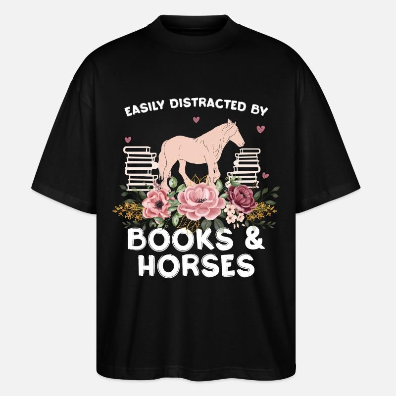 Pferd & Blumen: Bücherliebe - Stanley/Stella Oversized Unisex Bio T-Shirt Blaster 2.0 - Schwarz