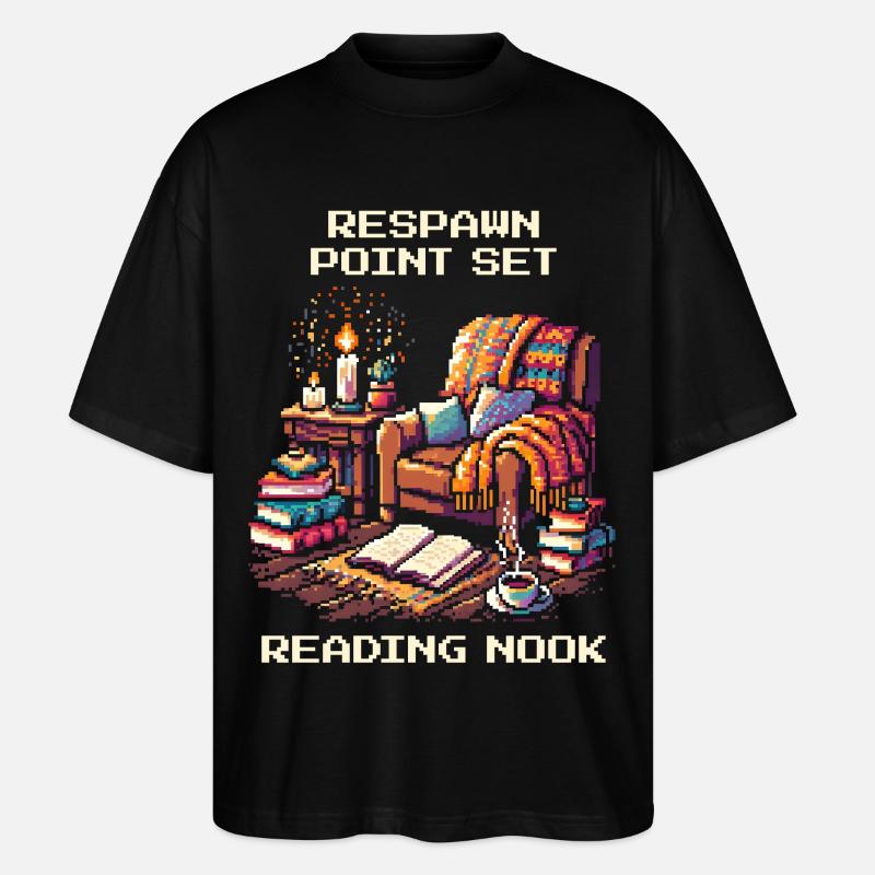 Respawn gesetzt | Leseecke Bücherzeit - Stanley/Stella Oversized Unisex Bio T-Shirt Blaster 2.0 - Schwarz