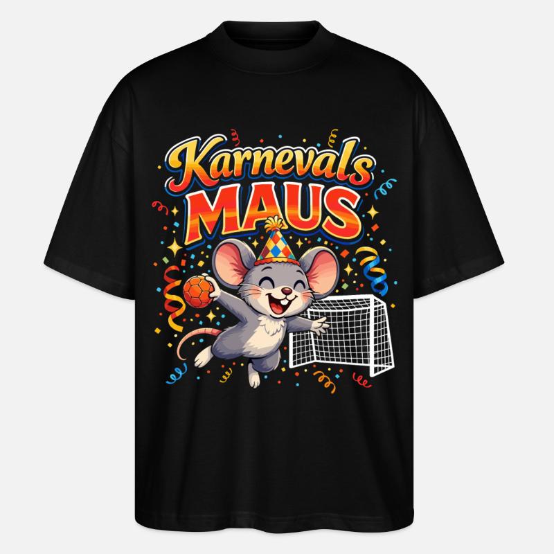 Karnevalsmaus Handball Geschenk Lustig Fasching - Stanley/Stella Oversized Unisex Bio T-Shirt Blaster 2.0 - Schwarz