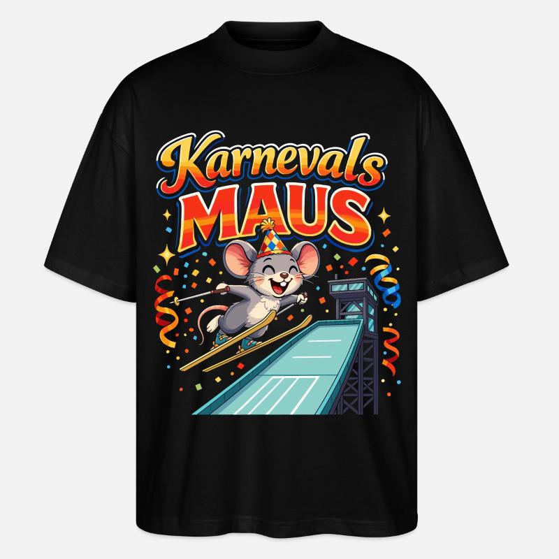 Carnival Mouse Ski Jumping Funny - Stanley/Stella Oversized Unisex Organic T-shirt Blaster 2.0 - black