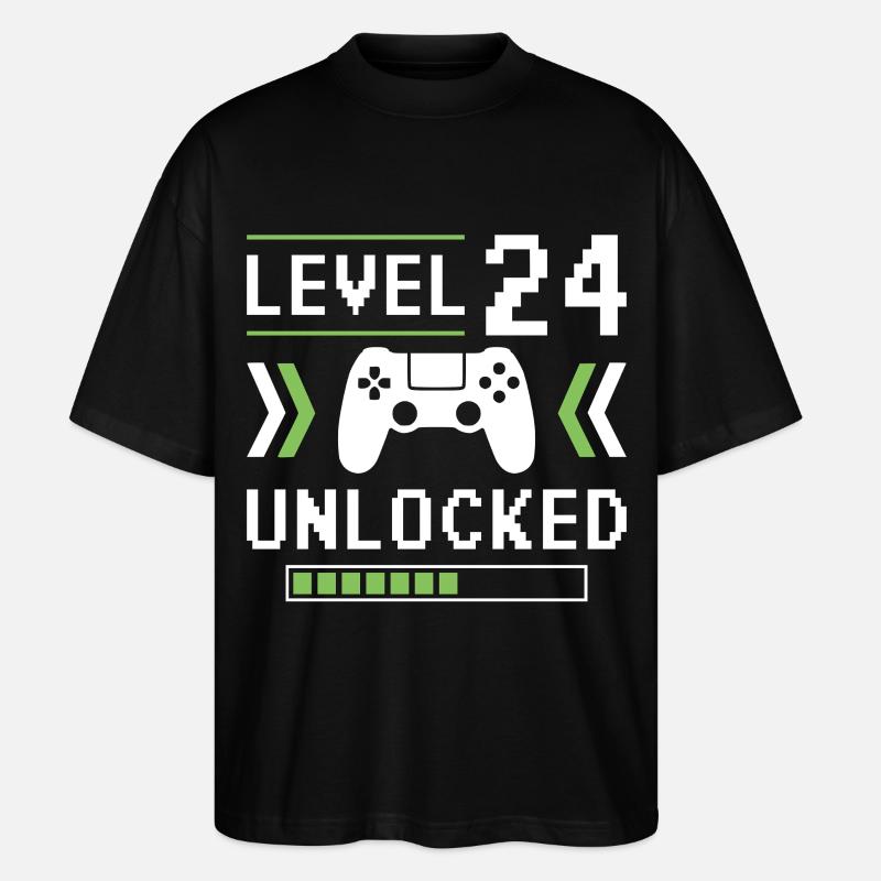 24e anniversaire Niveau 24 débloqué - T-shirt bio Blaster 2.0 coupe oversize Stanley/Stella Unisexe - noir