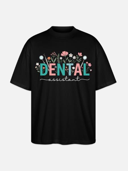 Assistante dentaire en fleurs, femme dentiste - T-shirt bio Blaster 2.0 coupe oversize Stanley/Stella Unisexe - noir